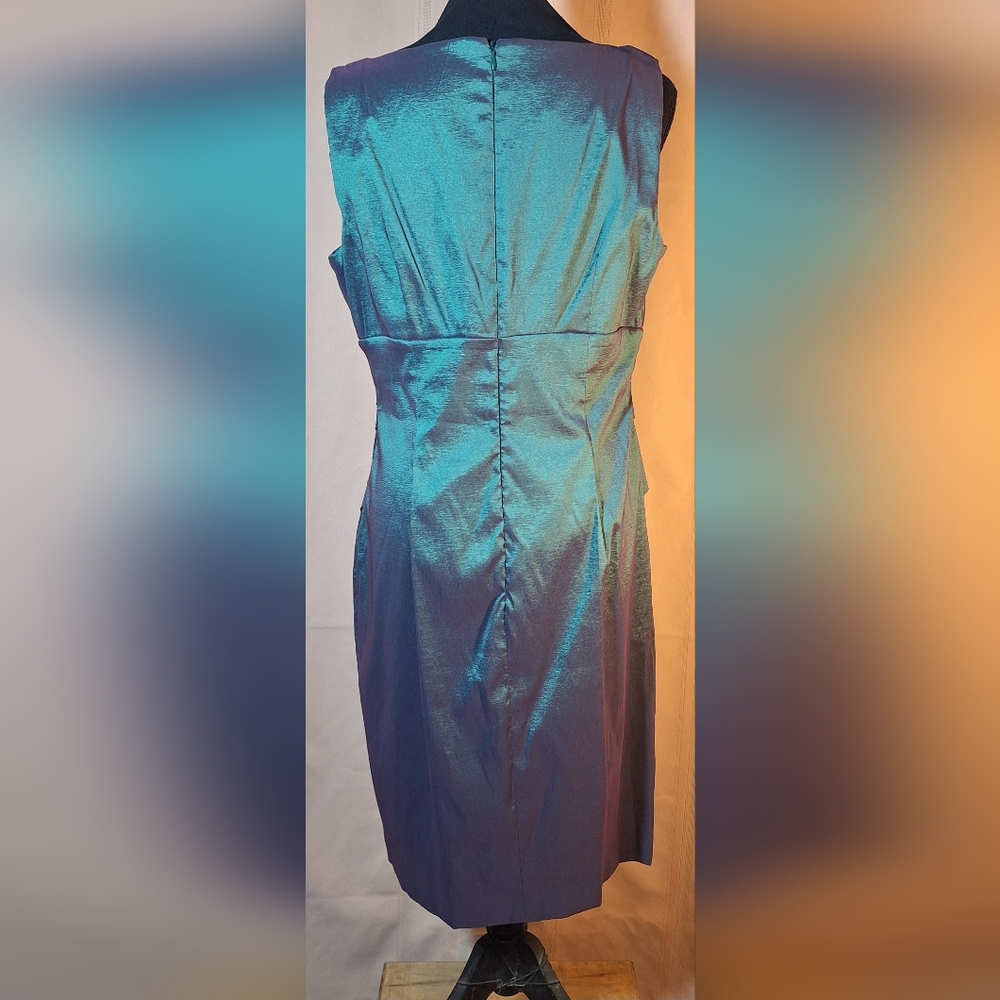 LONDON STYLE Asymmetrical Dress in Shimmering Color Changing Green and Purple - Picture 4 of 7